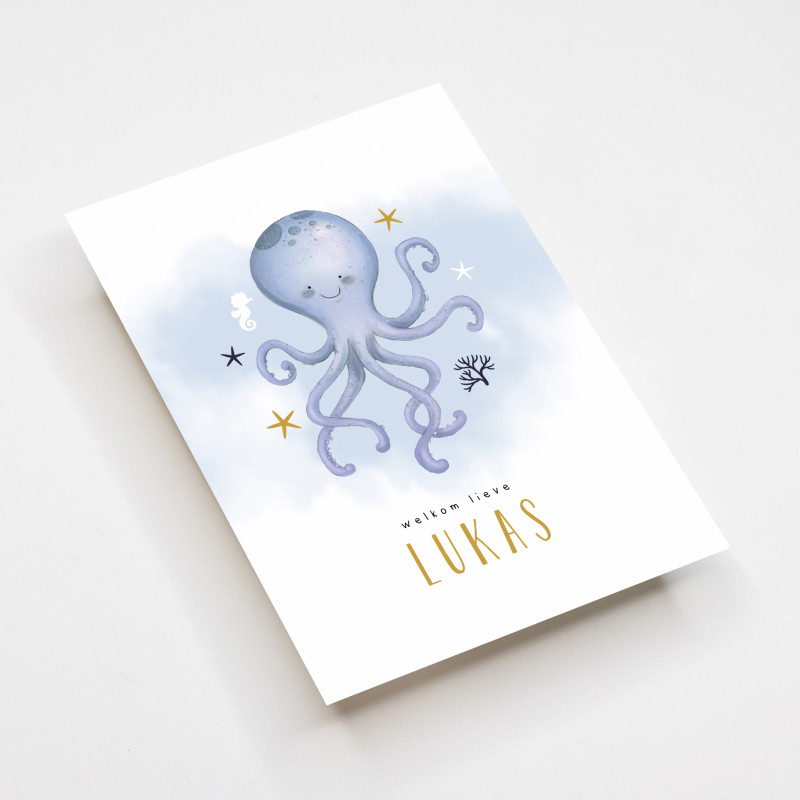 Geboortekaartje Blauwe octopus Geboortekaartje Blauwe octopus