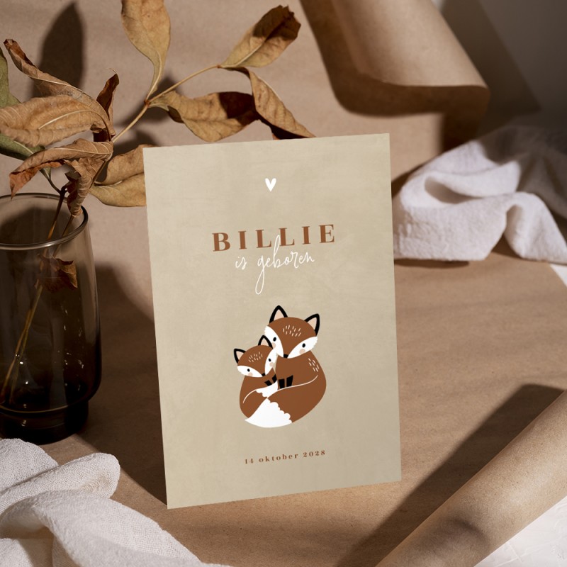 Geboortekaartje Bruin met lieve vosjes Geboortekaartje Bruin met lieve vosjes