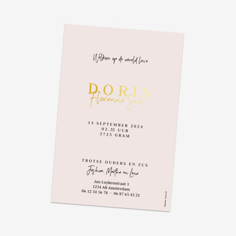 Geboortekaartje Doris - goudfolie