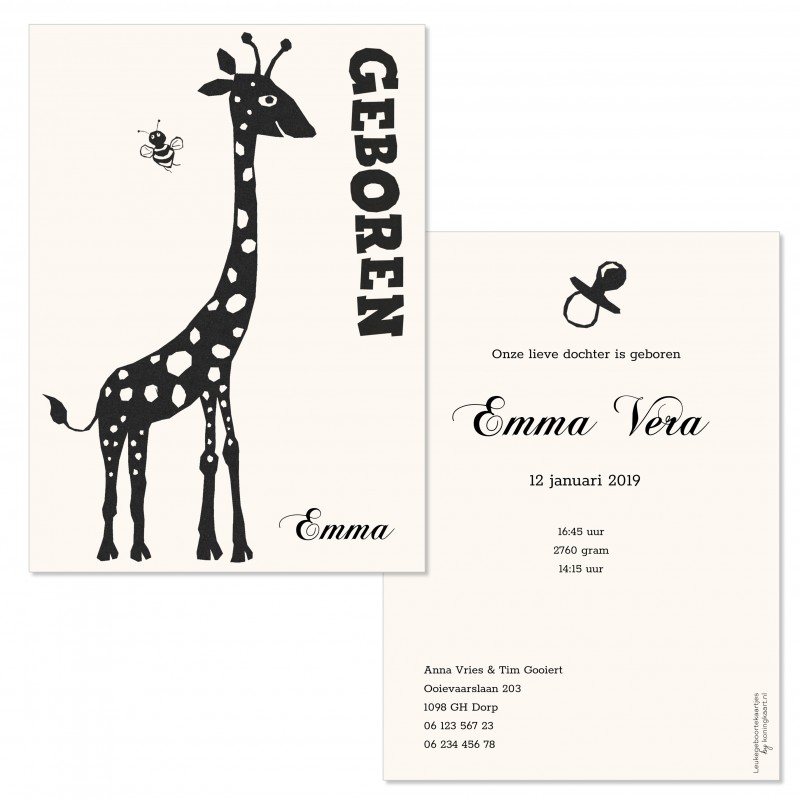 Geboortekaartje Giraf in silhouet