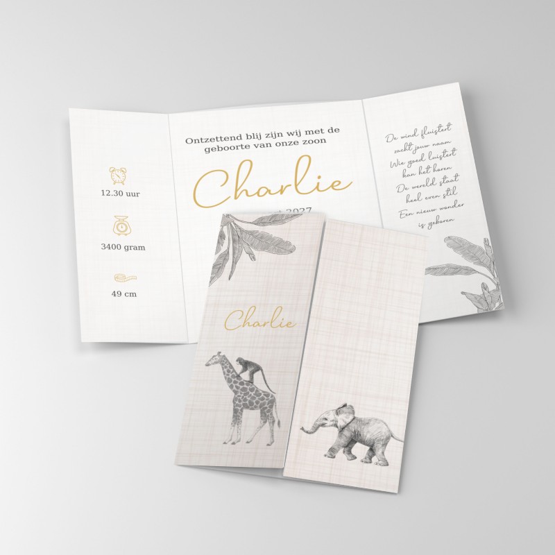 Geboortekaartje Jungle dieren en luikvouw