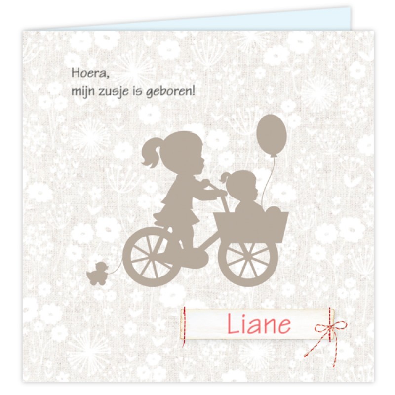 Geboortekaartje Kaart silhouet zusje fiets