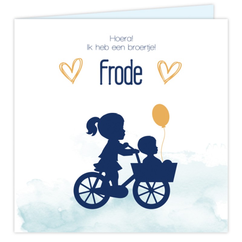 Geboortekaartje Kaart zus & broer op fiets
