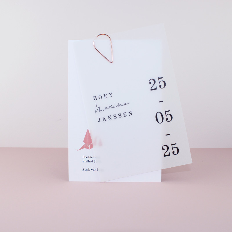 Geboortekaartje Kalkpapier labels ooievaar Geboortekaartje Kalkpapier labels ooievaar