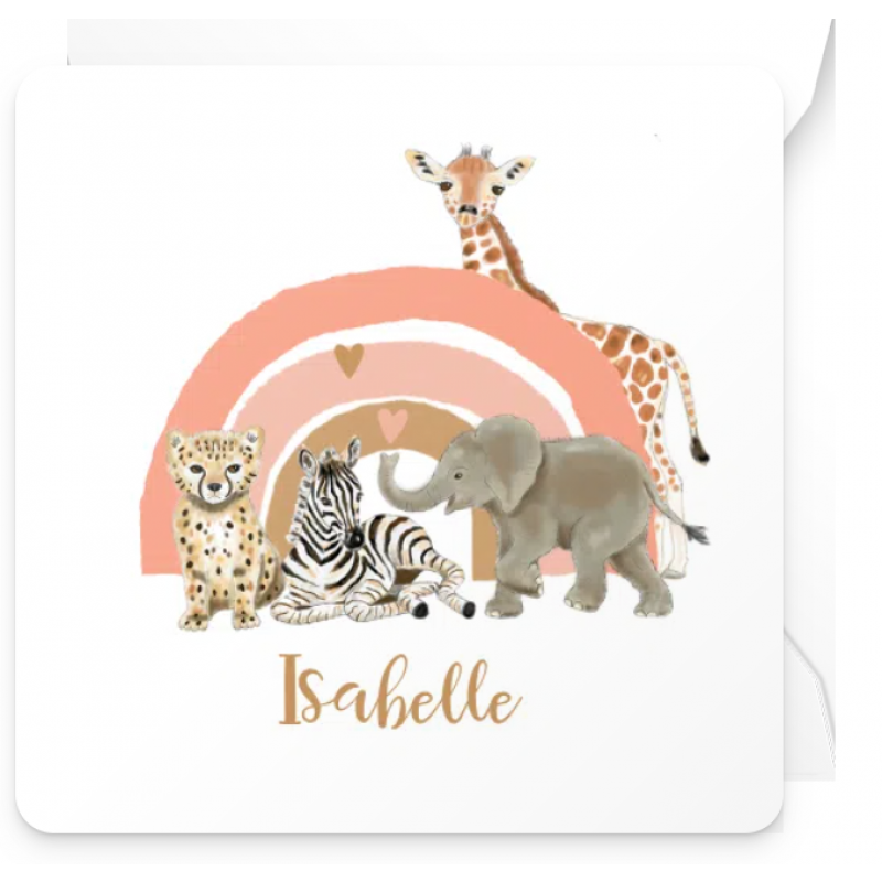 Geboortekaartje Regenboog en jungle dieren