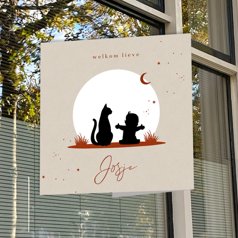 Geboortekaartje Set silhouet kindje en kat