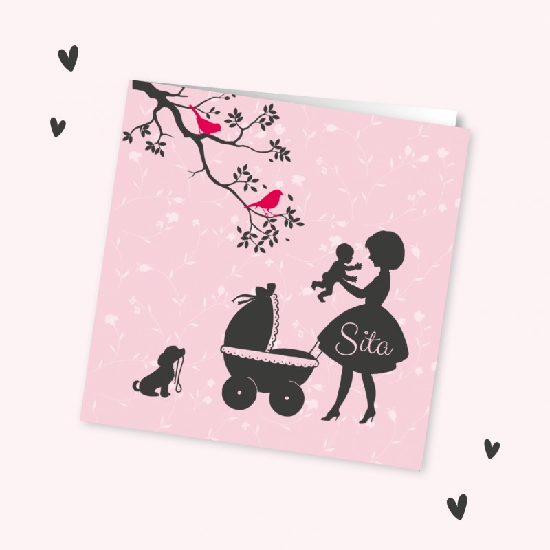 Geboortekaartje Silhouet moeder met meisje Geboortekaartje Silhouet moeder met meisje