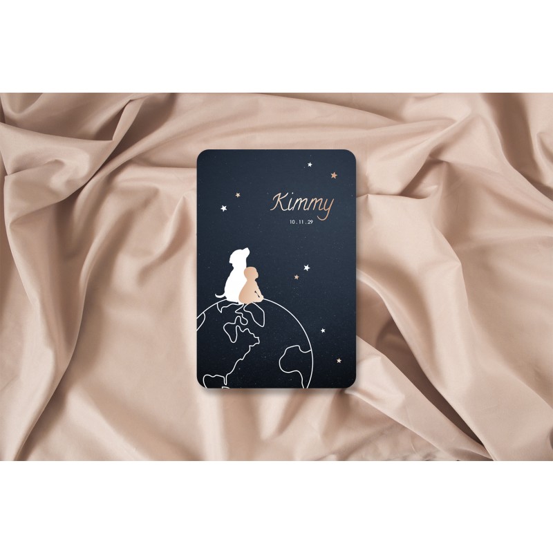 Geboortekaartje wereldbol baby en hondje