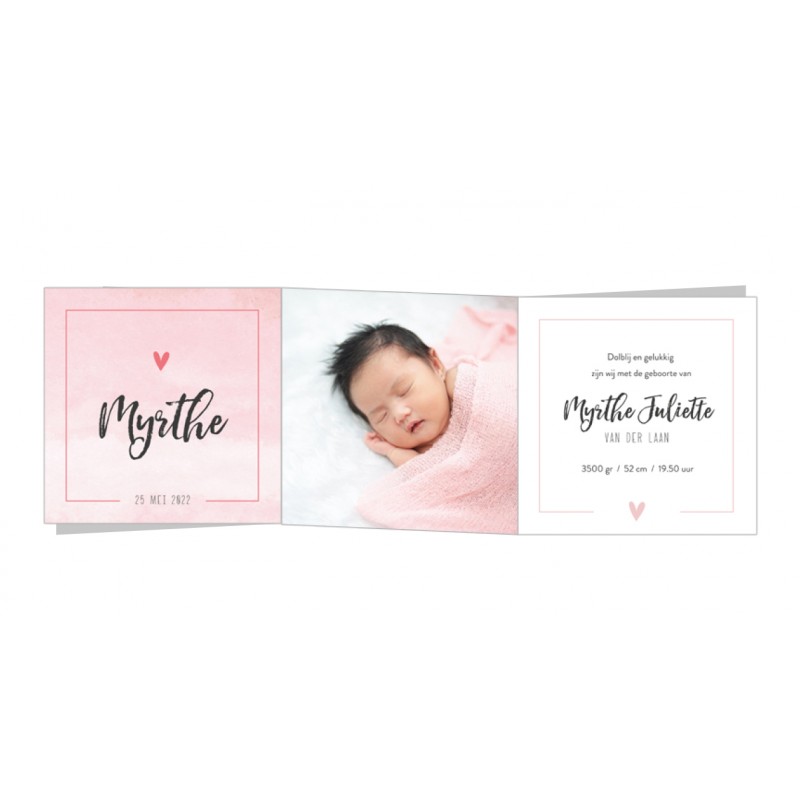 Geboortekaartje Zigzag roze met foto