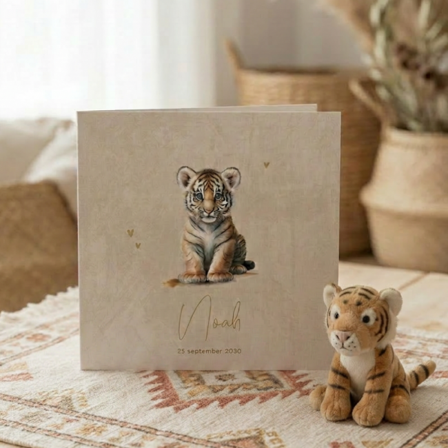 Geboortekaartje baby tijger met goudfolie