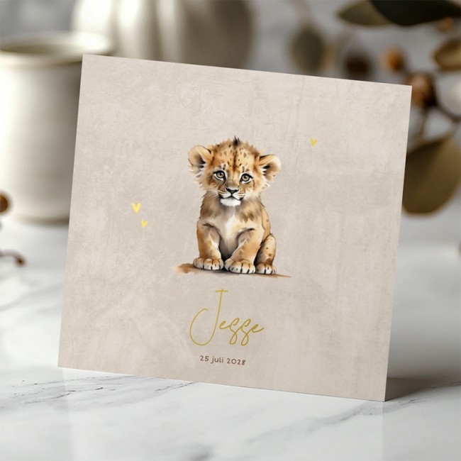 Geboortekaartje Beige baby leeuw