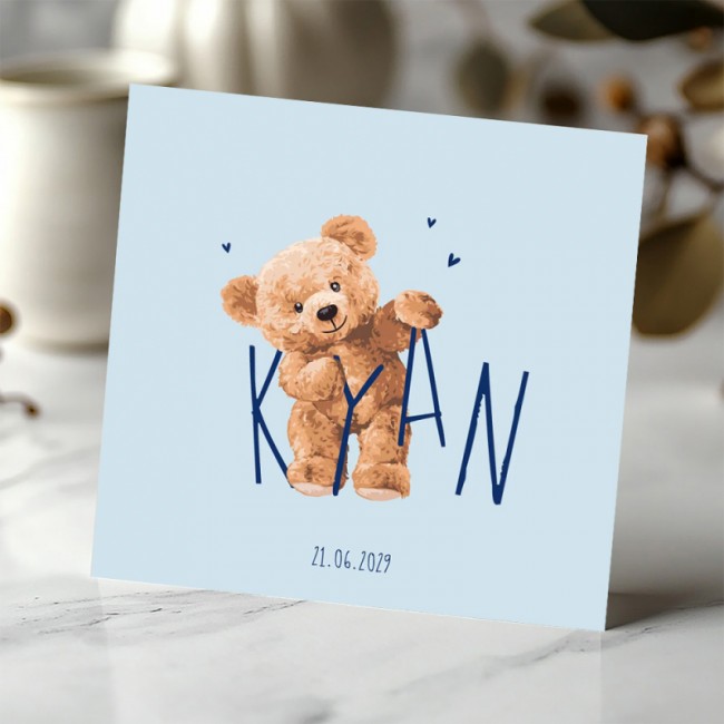 Geboortekaartje Blauw beer met naam