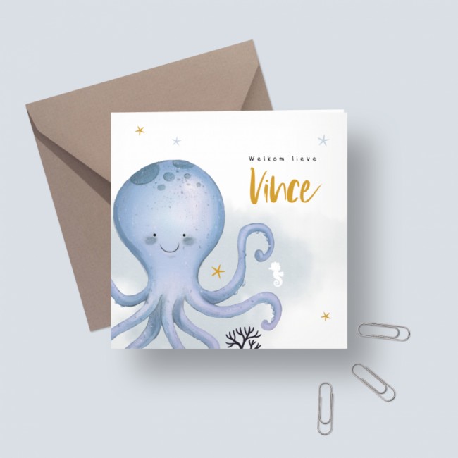 Geboortekaartje Blauwe octopus
