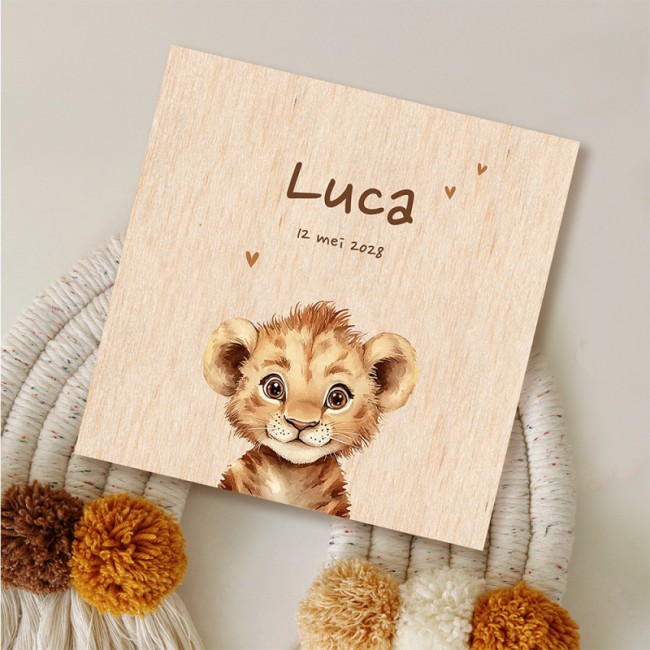 Geboortekaartje Houten baby leeuwtje