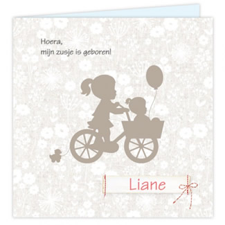 Geboortekaartje Kaart silhouet zusje fiets