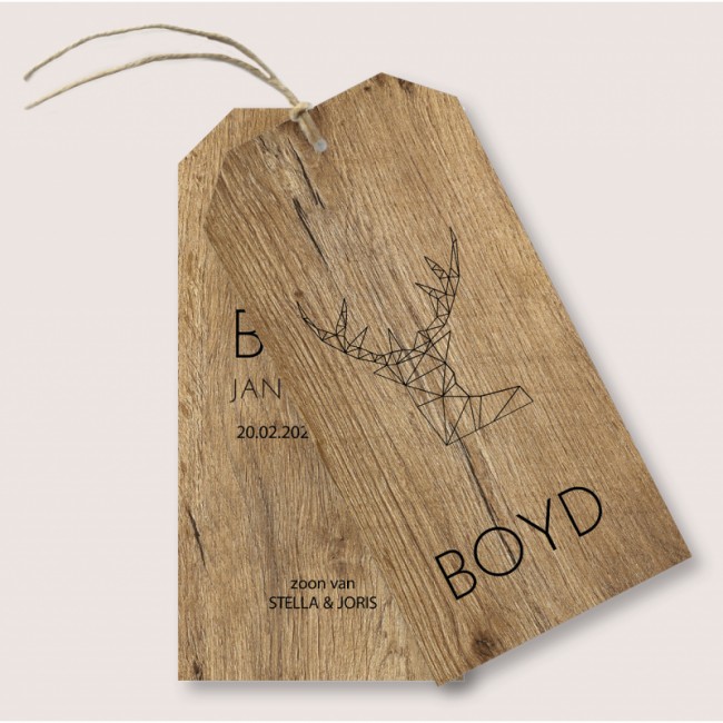 Geboortekaartje Label kaart hout Boyd