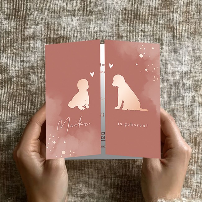 Geboortekaartje Luikvouw baby en hond