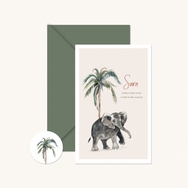 Geboortekaartje Olifant meisje palmboom