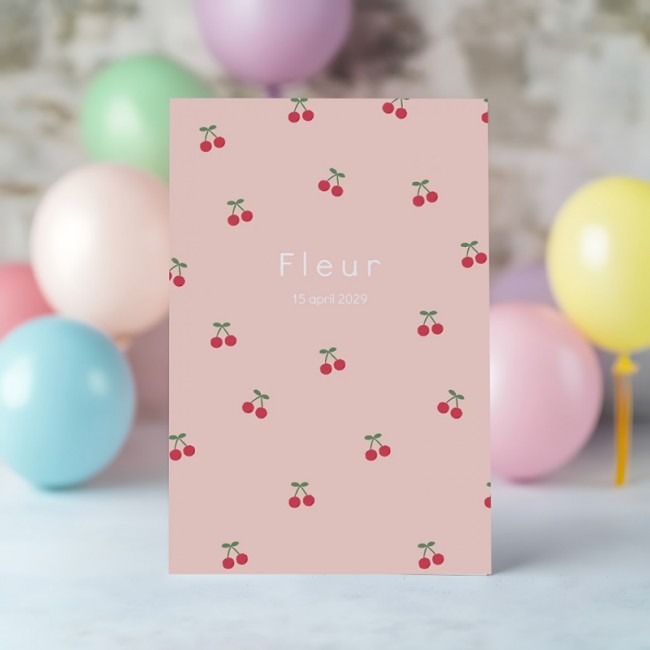 Geboortekaartje Roze met kersjes