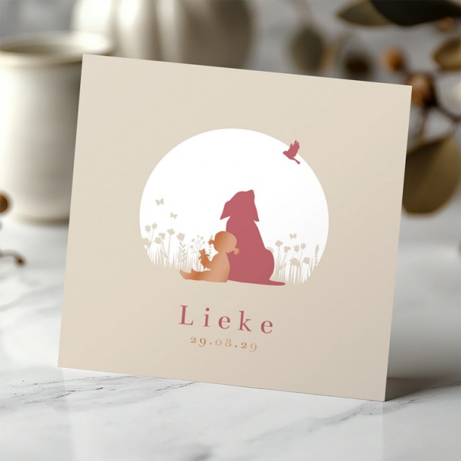 Geboortekaartje Silhouet meisje en hond