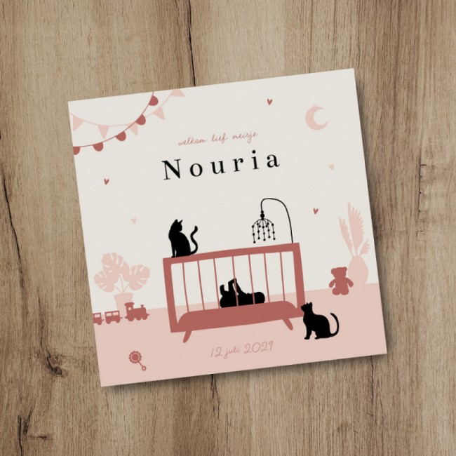 Geboortekaartje Silhouet meisje katten